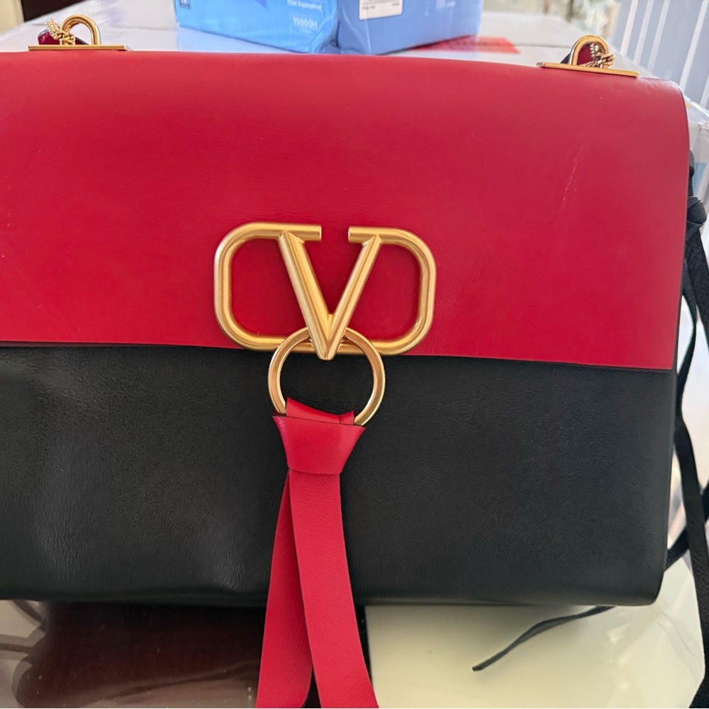 Valentino Garavani Red and Black Shoulder Bag with Gold Hardware